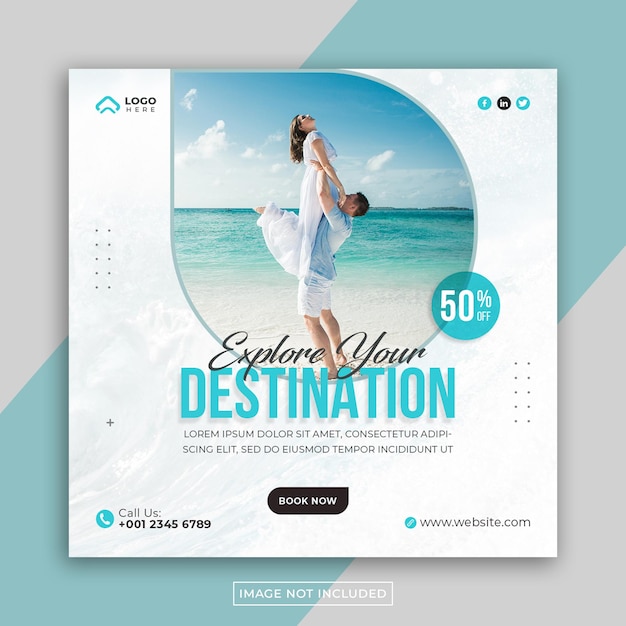 Travel holiday vacation social media post or web banner template