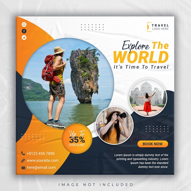 Travel holiday vacation tour social media post or instagram web banner template