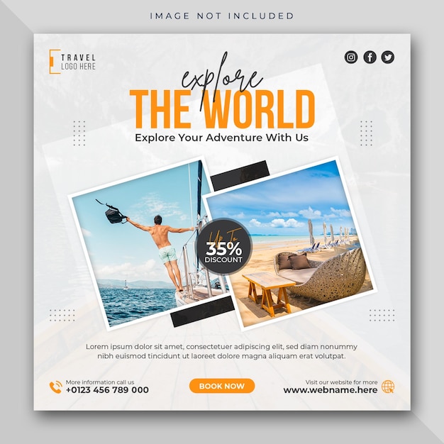 Travel holiday vacation tour social media post or instagram web banner template