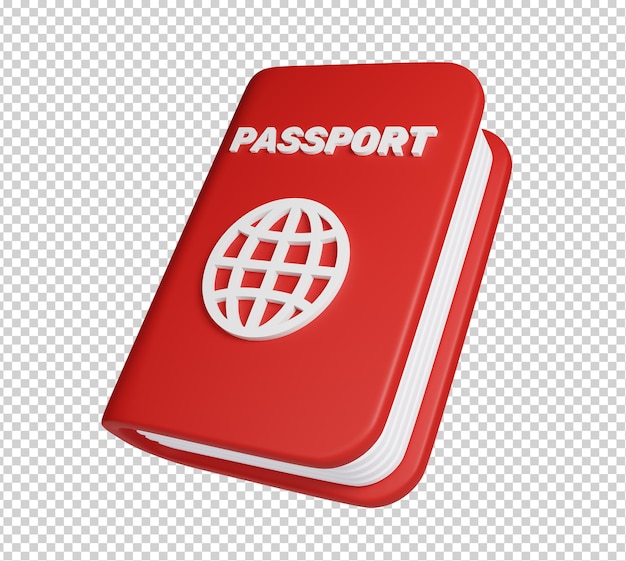 Travel icon 3d render illustration of Red Passport isolated