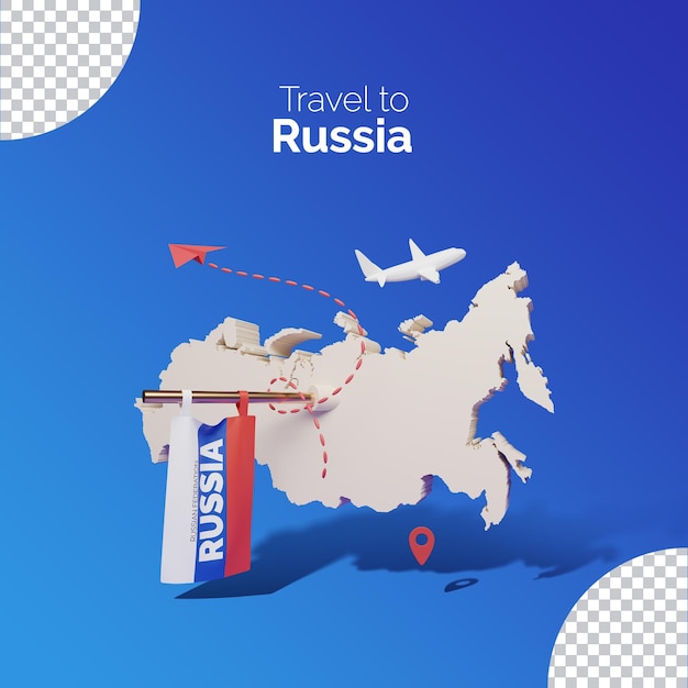 Travel Instagram Post Template with 3d render of Russia map