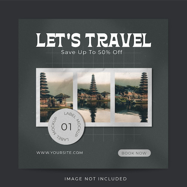 Travel Instagram Post Template with Photo Frame Mockup