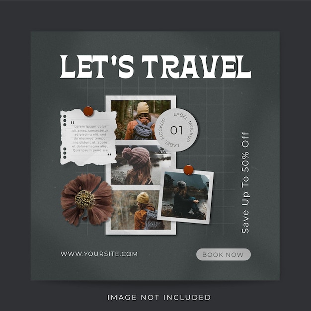 Travel Instagram Post Template with Photo Frame Mockup