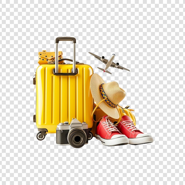 travel luggage baghat mapcamera shoesairplaneglobe on a transparent background