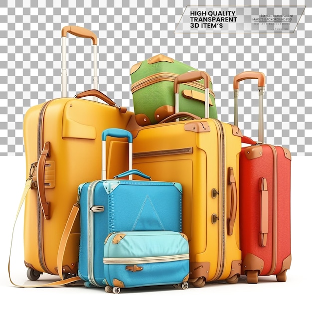 Travel luggage Suitcases and bags used for travel isolated on transparent background