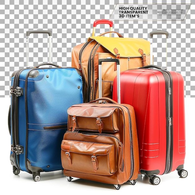 PSD travel luggage suitcases and bags used for travel isolated on transparent background