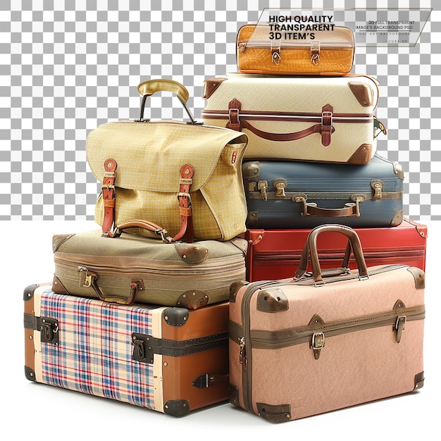 PSD travel luggage suitcases and bags used for travel isolated on transparent background