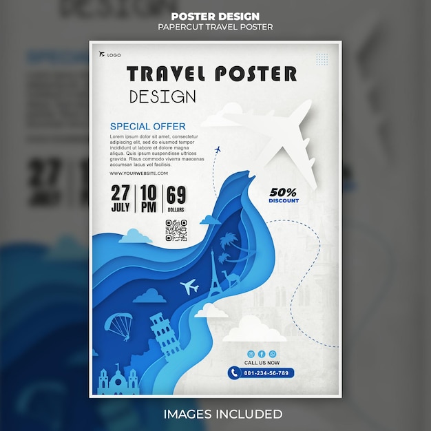 PSD travel poster square post for travel agency promotion