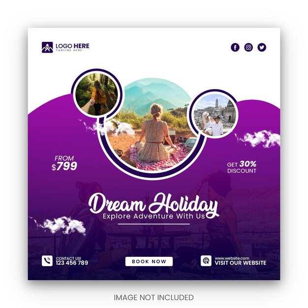 Travel social media post instagram post or square web banner template