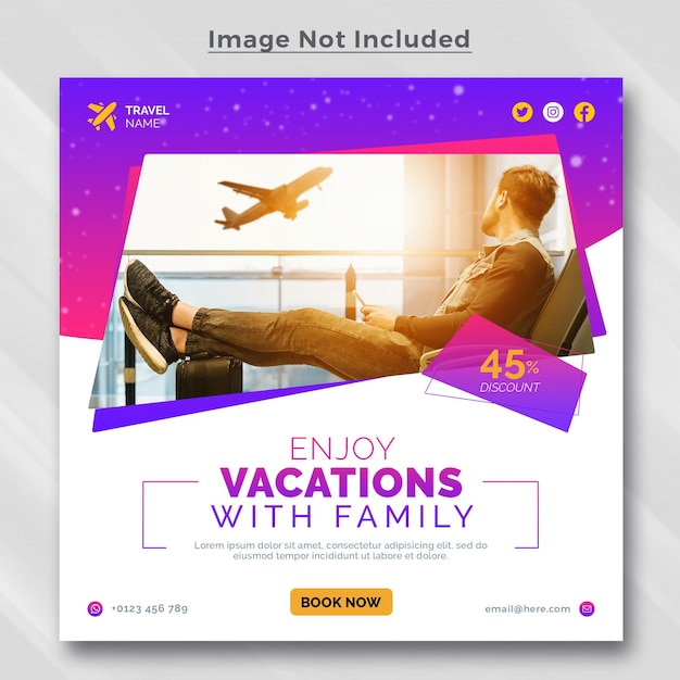 Travel social media post square banner for enjoy vacations travelling