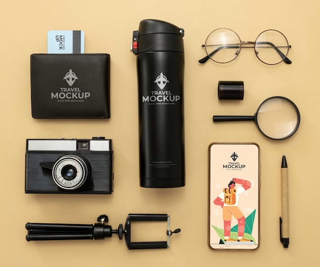 Travel still life mockup design