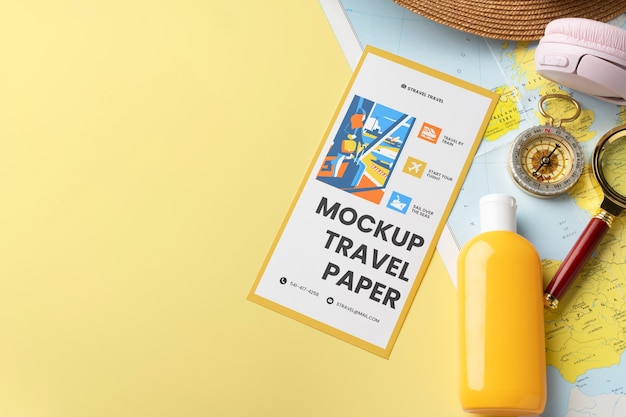 PSD travel ticket mockup top view