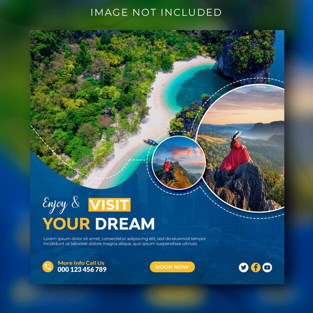 PSD travel tour holiday instagram post or social media post template