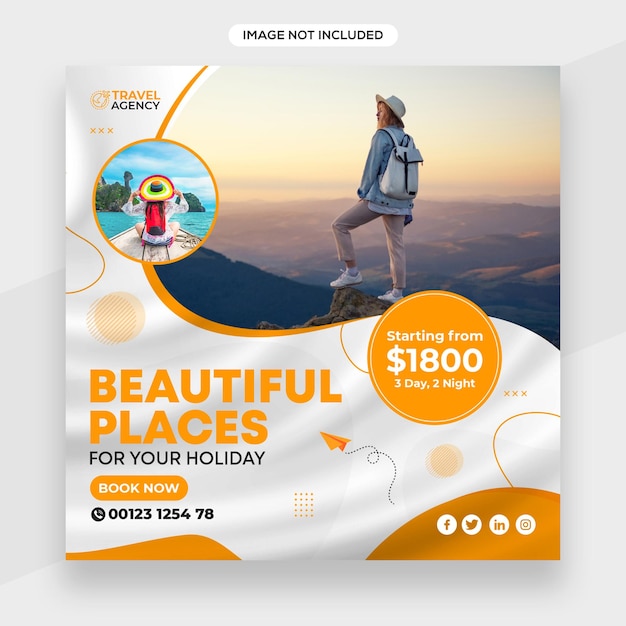 Travel tour instagram post banner or square flyer or facebook cover template