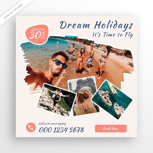 Travel tour instagram post banner or square flyer template