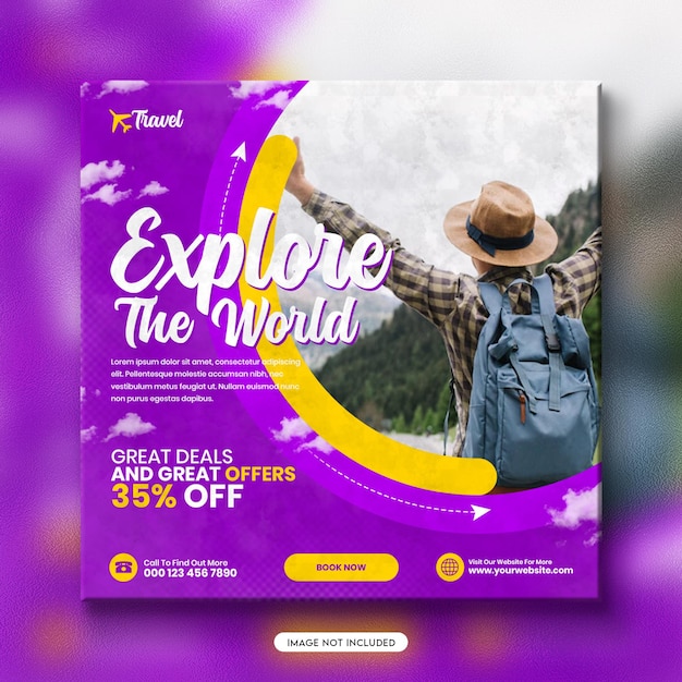 Travel tour instagram post banner or square web banner template