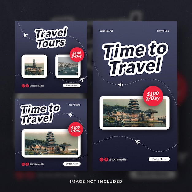 Travel tour instagram post and banner template