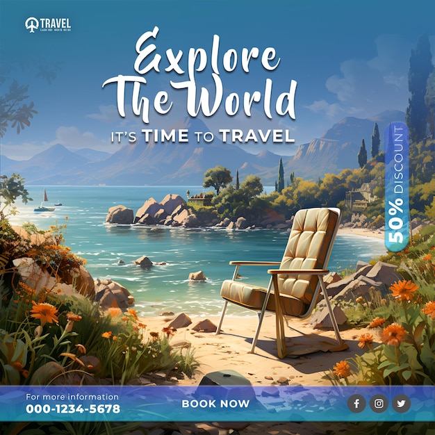 Travel and tour social media post instagram post or web banner design template ai generated