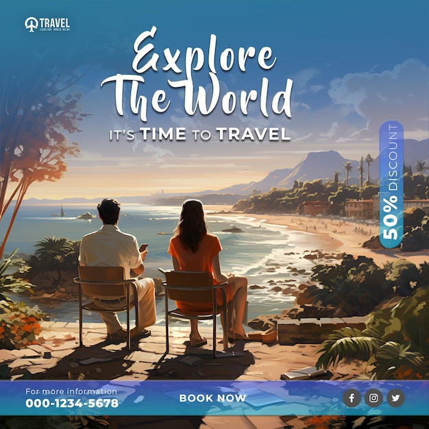 Travel and tour social media post instagram post or web banner design template ai generated