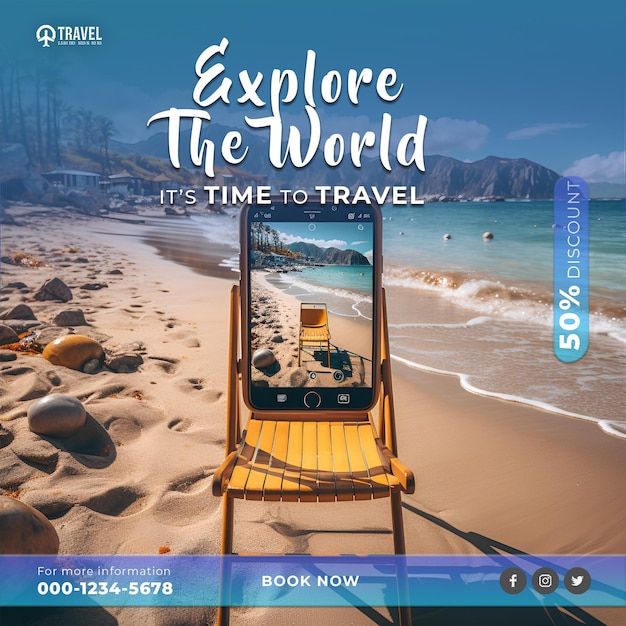 Travel and tour social media post instagram post or web banner design template ai generated