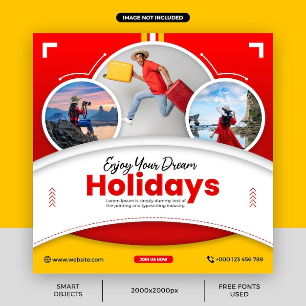 Travel and tourism Instagram post or holiday vacations social media post template