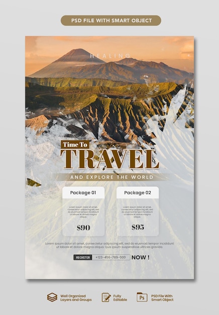 PSD travel and tours adventure poster template