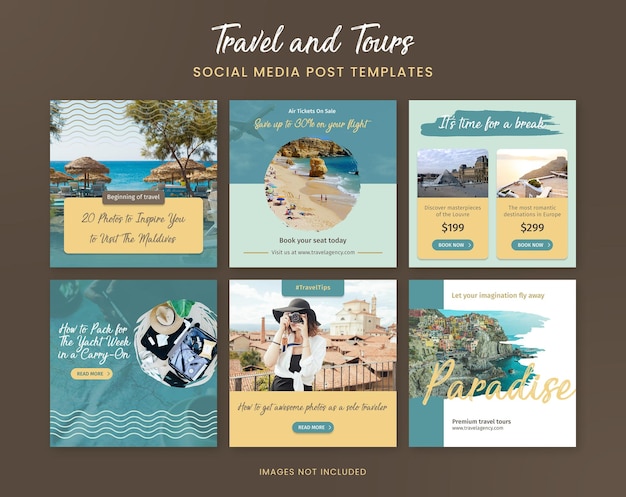 PSD travel and tours agency social media banner post templates for instagram and facebook