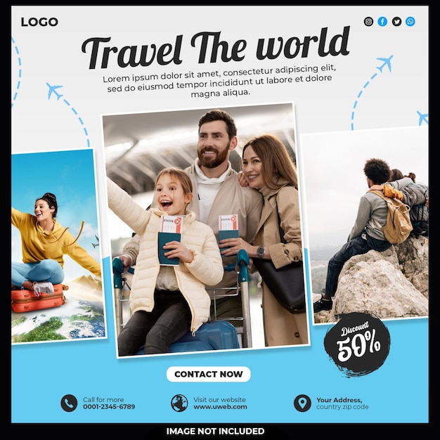 PSD travel the world social media post template