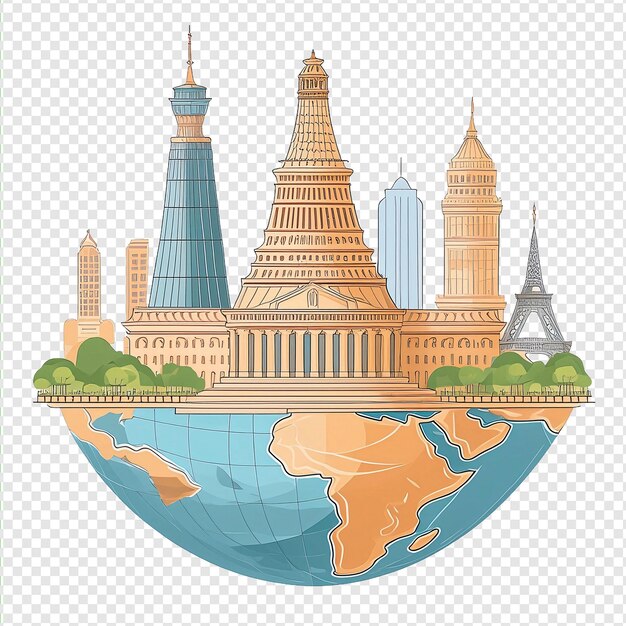 PSD travel the world with famous landmarks transparent background png