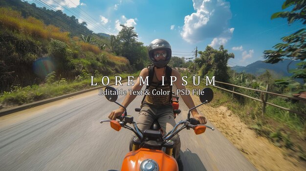 Traveler riding motorbike on Asian trip first person view AI generated