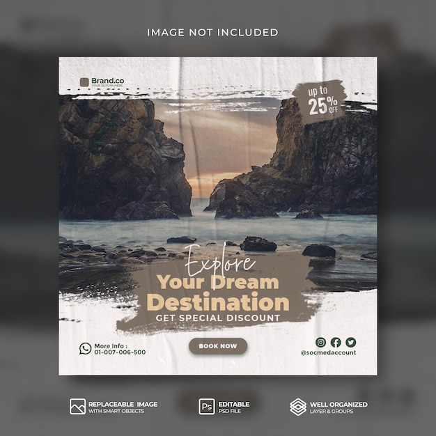 Traveling social media banner and instagram post template Premium Psd