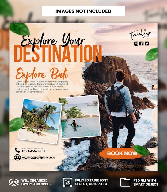 Traveling social media instagram banner posts template