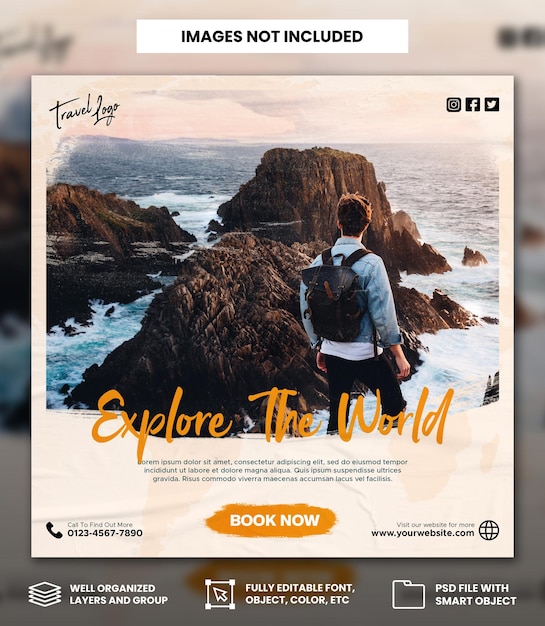 Traveling social media instagram banner posts template