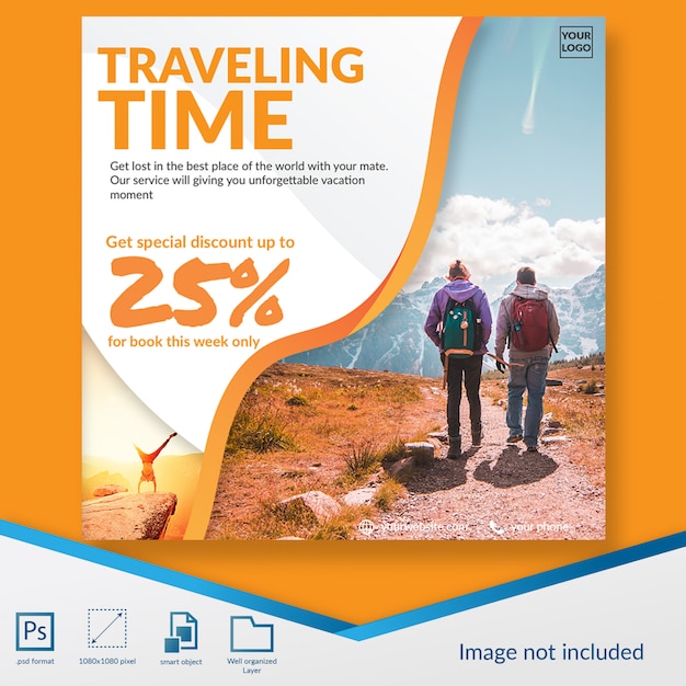 Traveling time discount offer social media post template