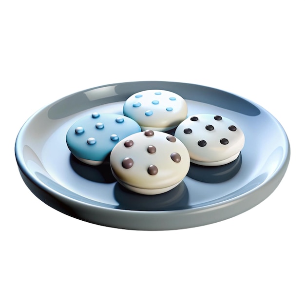 PSD a tray of blue and white cookies with polka dots on it