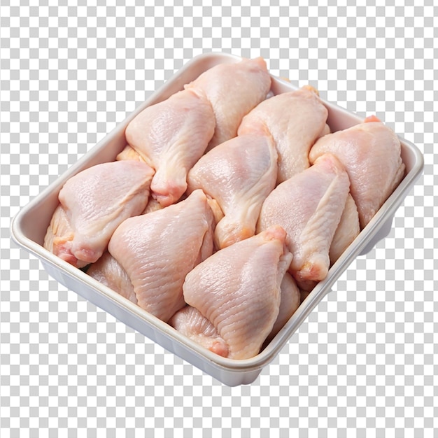 A tray of raw chicken wings on transparent background