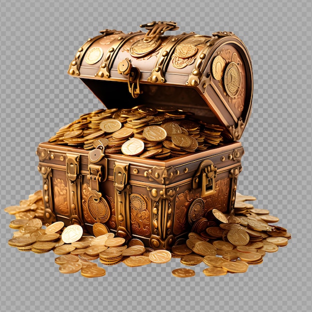 treasure box filled with gold isolated on transparent background gold treasure box generative ai