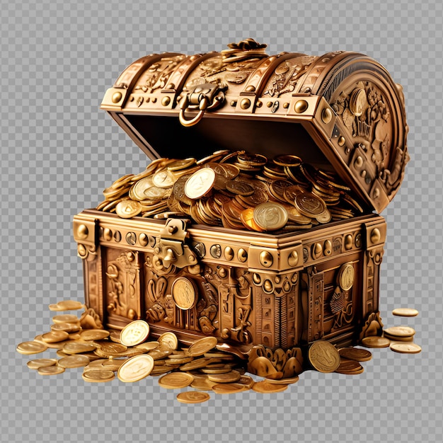 treasure box filled with gold isolated on transparent background gold treasure box generative ai