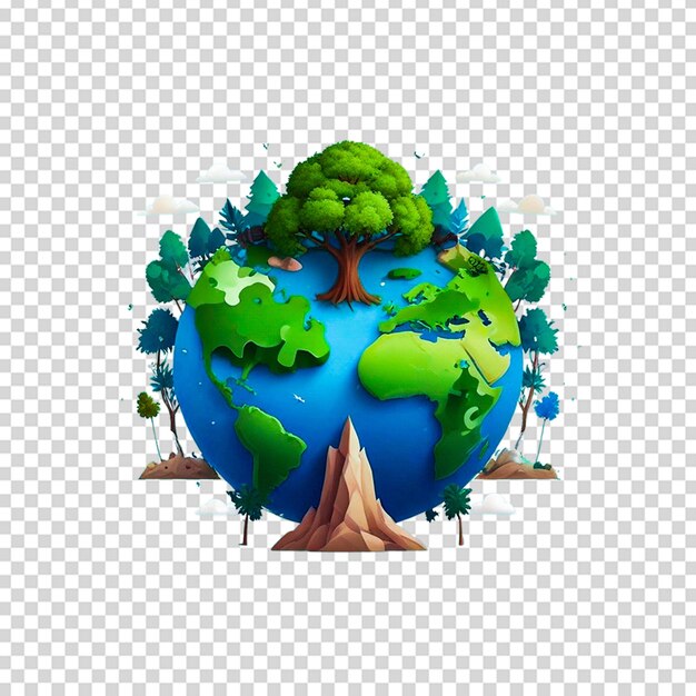 a tree on a globe with a tree on it on a transparent background