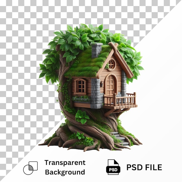 PSD tree house isolated on transparent background