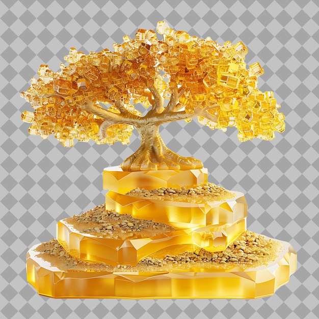 PSD tree of life product stand made of yellow citrine with a vibrant an png object on clean background