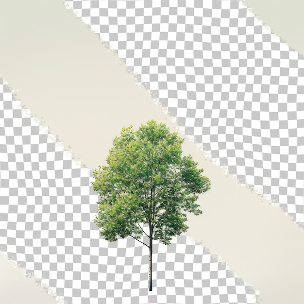 a tree in the middle of a road with a white and black checkered pattern