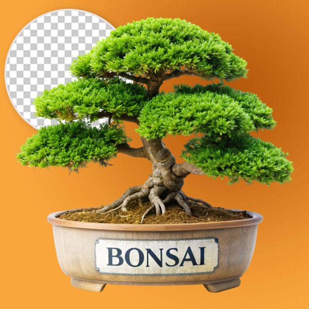 a tree in a pot with the word bonsai