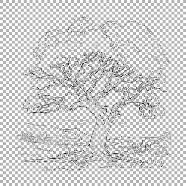 PSD tree sketch art on transparent background ai generated