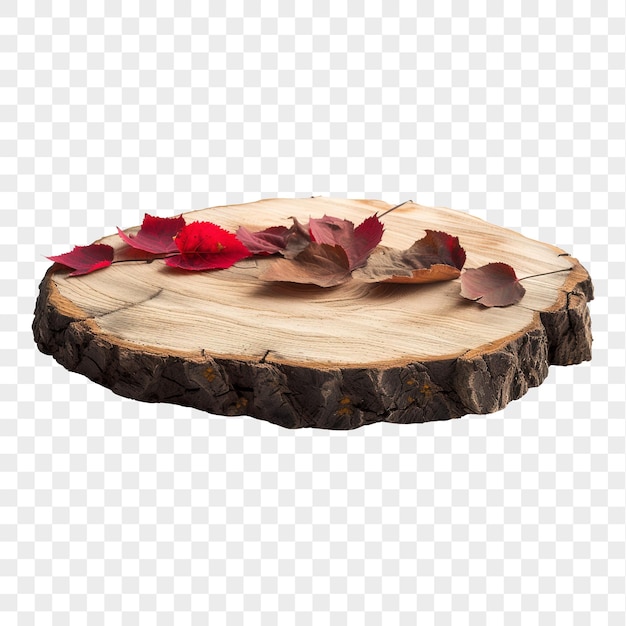 Tree stump with autumn leaves above isolated on transparent background PNG