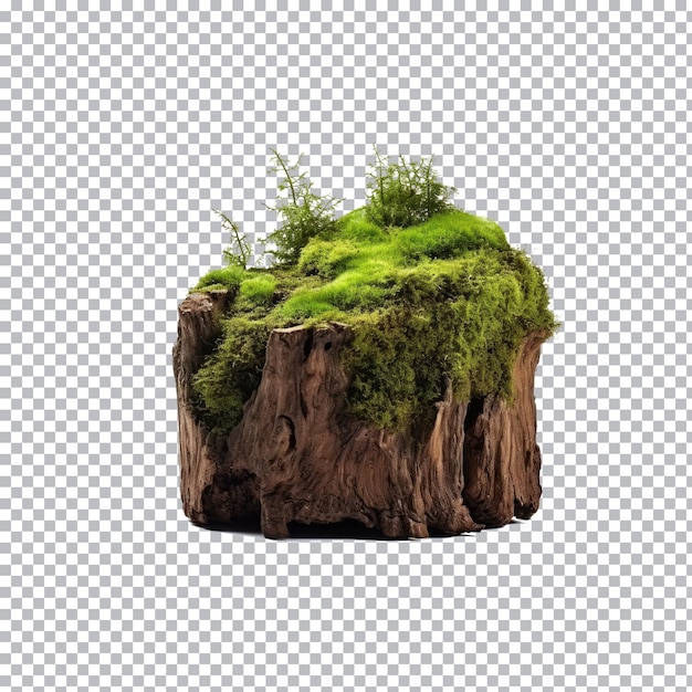 a tree stump with the green moss on it