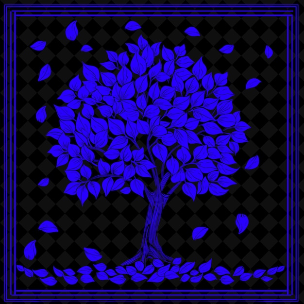 a tree with blue flowers on it and a black background