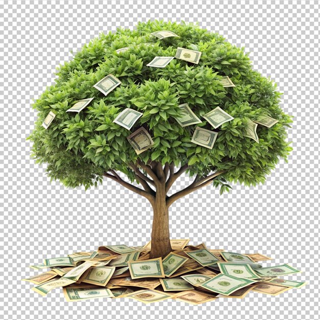 PSD a tree with money growing on it on transparent background