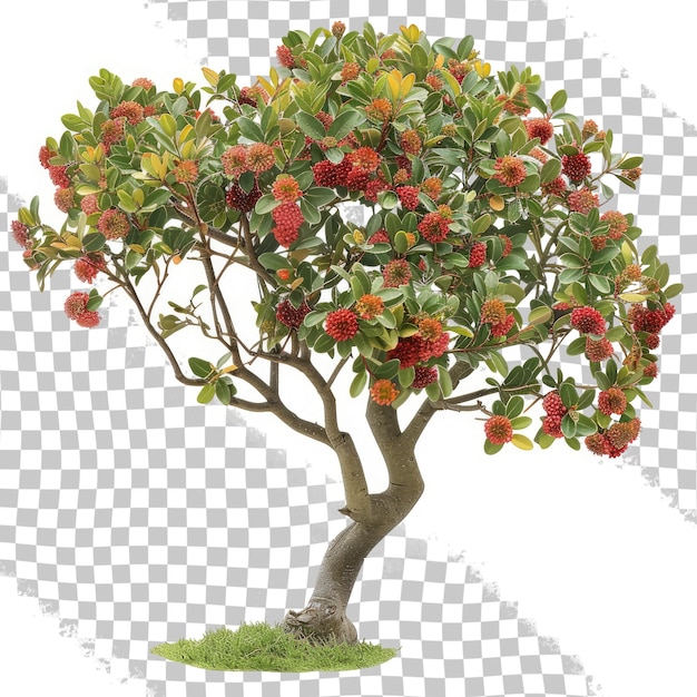 PSD a tree with red flowers and a picture of a pomegranate