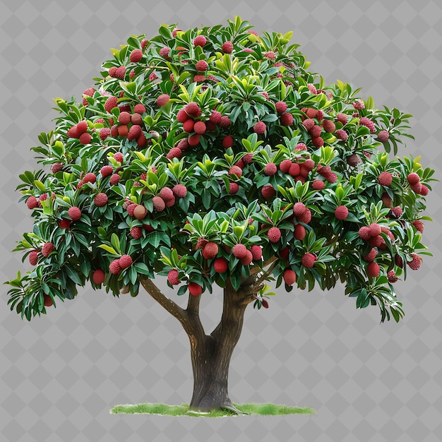 a tree with red fruit and green leaves on it